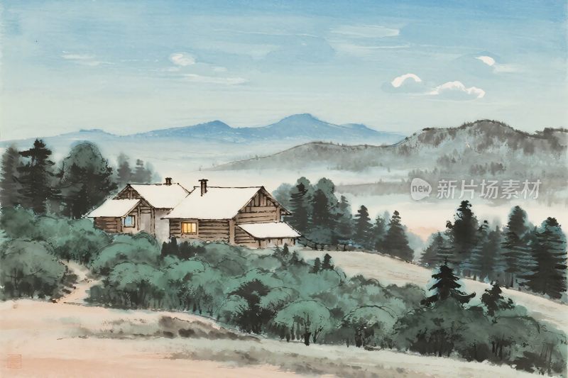 山水田园风景插画