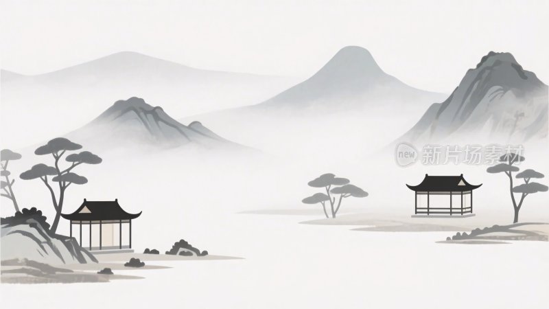 水墨山水风景插画