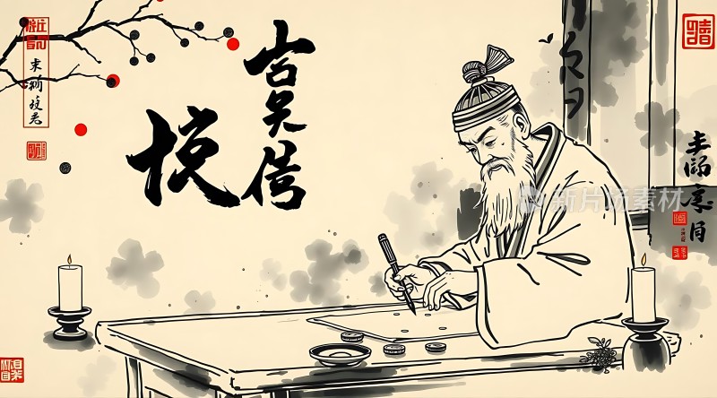 古风书法创作场景