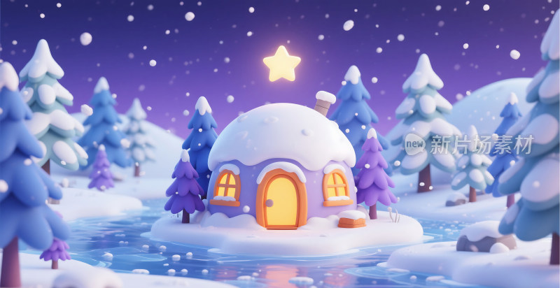 冬日童话小屋雪景