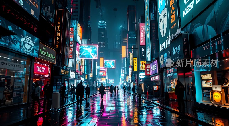 霓虹灯下的繁华都市夜景