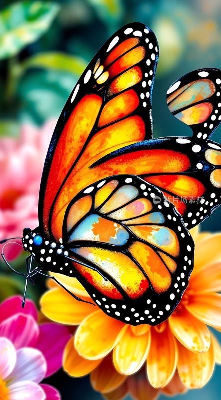 蝴蝶翩翩起舞于花丛间