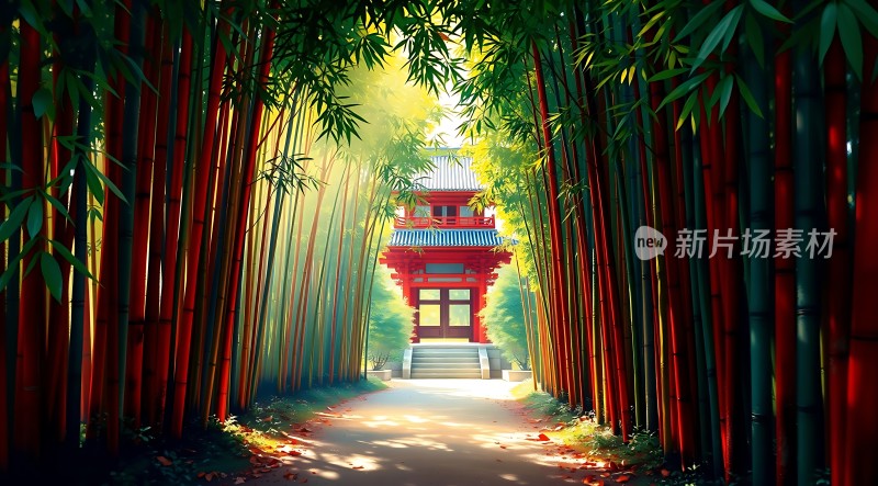 竹影斑驳映古寺