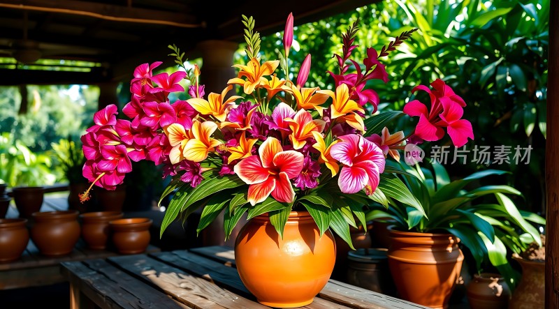 阳光下的多彩花艺展示