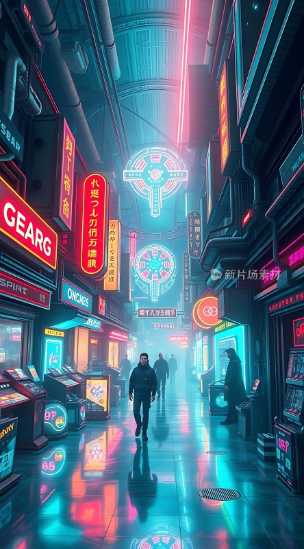 霓虹灯下的未来都市风情街