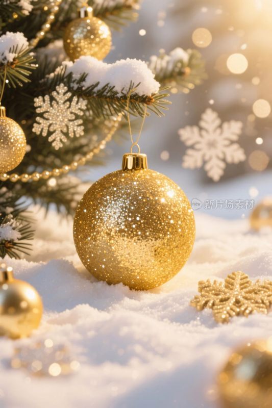 圣诞金色装饰雪景