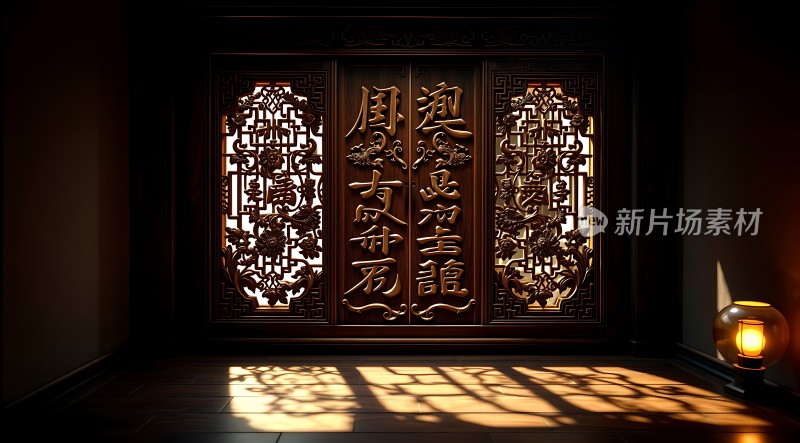 古风木门光影