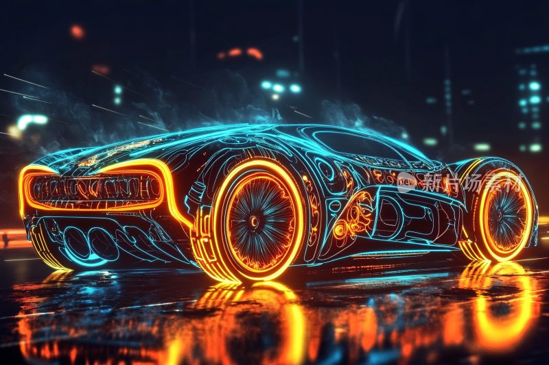 炫酷霓虹线条科幻跑车