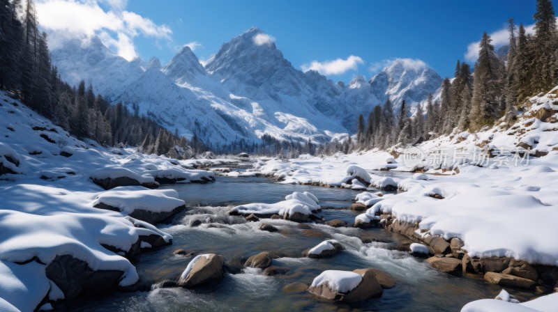 雪山下的溪流