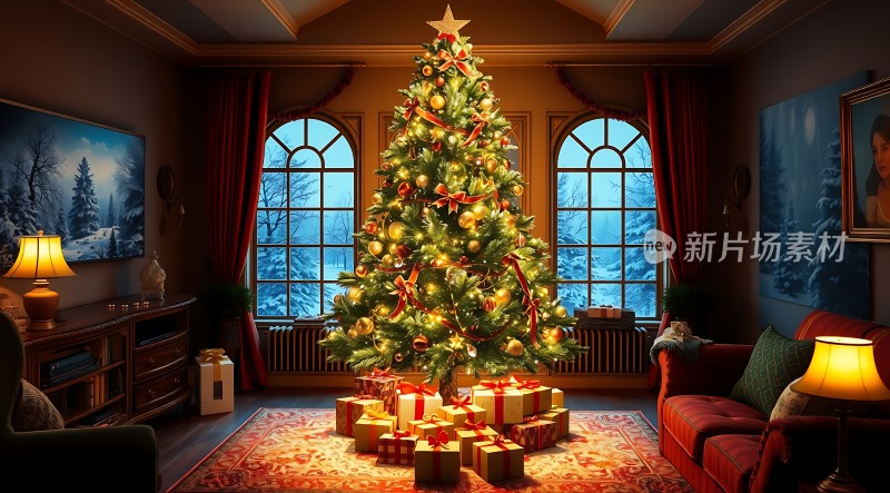 圣诞树下的温馨客厅