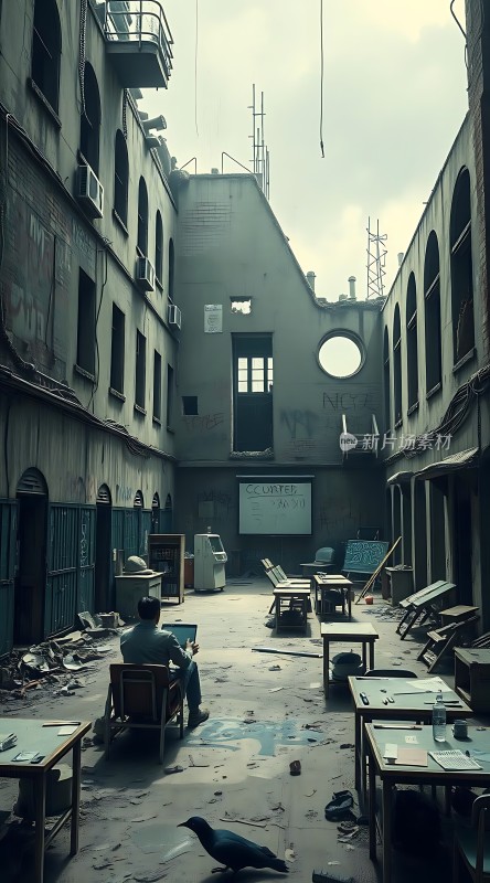 废弃建筑中的孤独身影