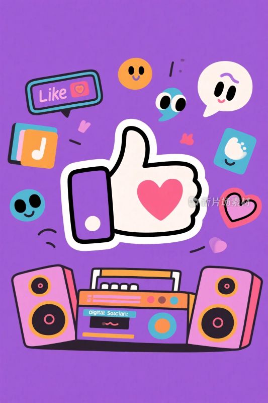 紫色背景音乐点赞插画