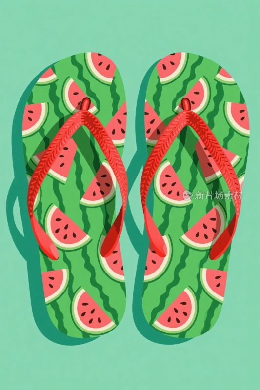 西瓜图案拖鞋插画