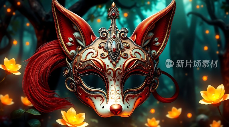 神秘狐狸面具梦幻森林里的迷人装饰