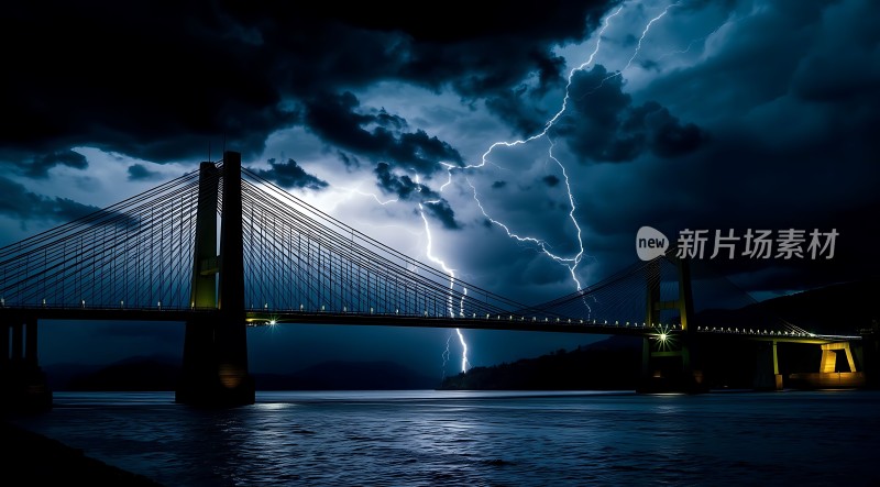 闪电下的跨江大桥