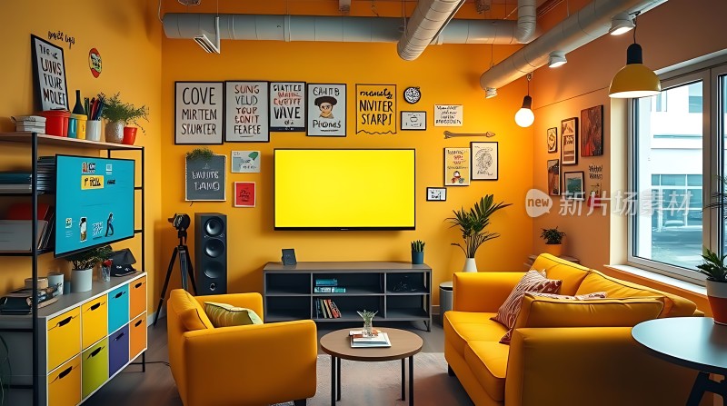 温馨黄色客厅现代简约风格舒适生活空间