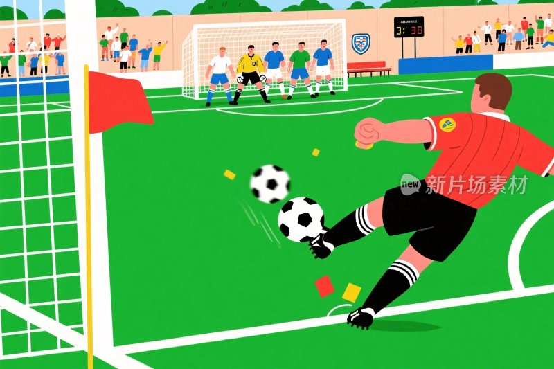 足球比赛中球员射门插画
