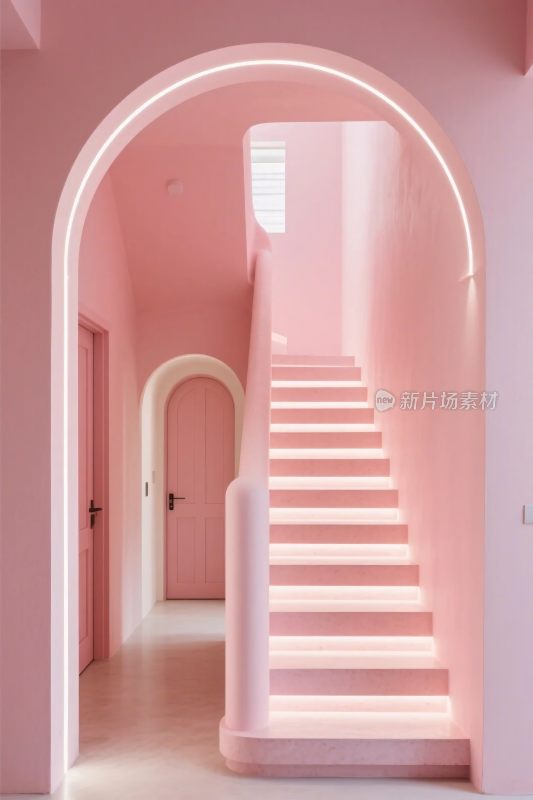 粉色室内楼梯空间