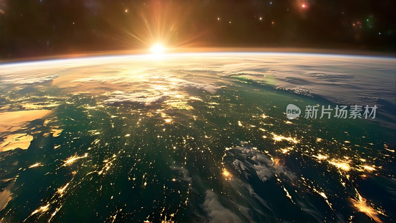 地球之光日出时分的璀璨夜景