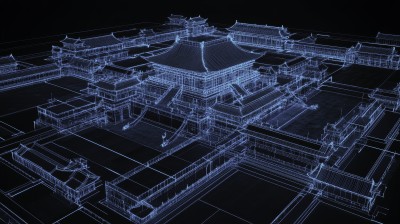 数字线框风格的古代宫殿俯视图