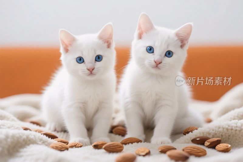 两只蓝眼小白猫与杏仁