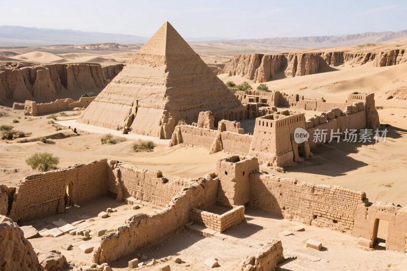 沙漠古遗址金字塔景观