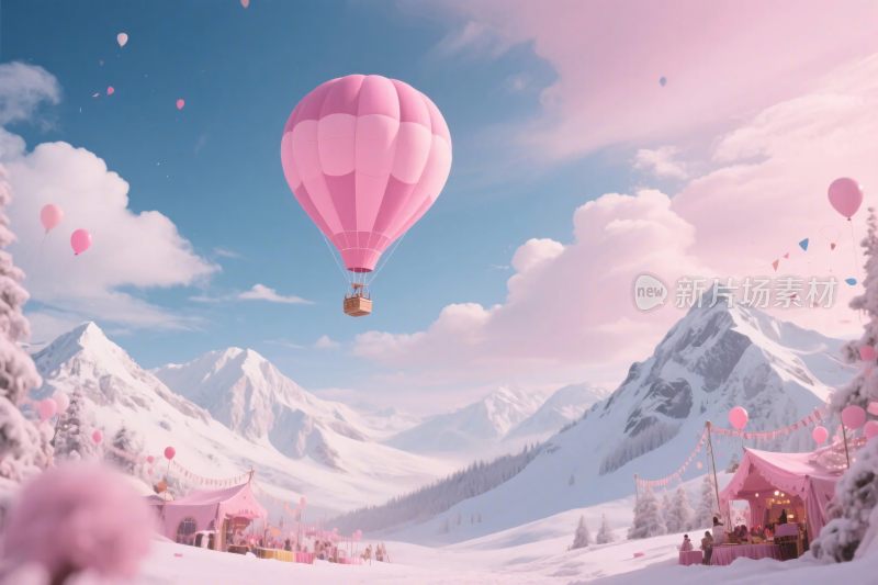 梦幻雪山热气球场景
