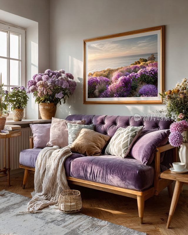 紫色调温馨客厅室内场景