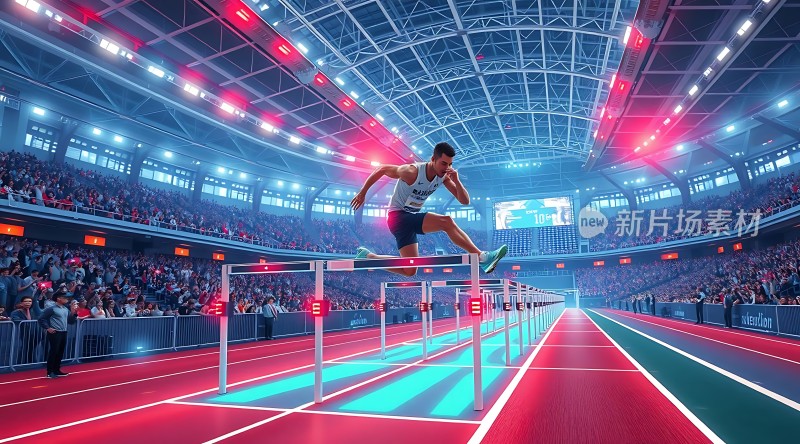 跨栏运动员飞跃障碍观众欢呼雀跃