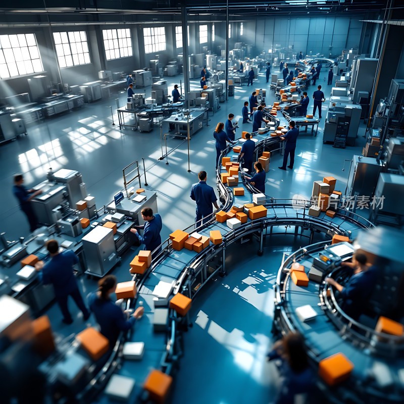 高效生产车间工人忙碌操作自动化设备