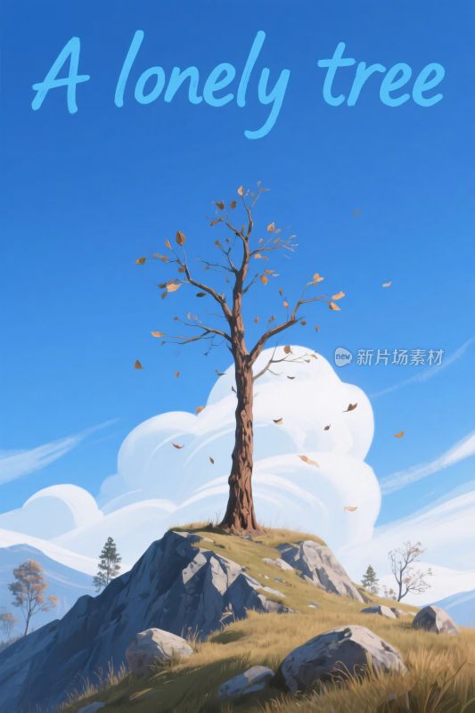 孤树山景插画