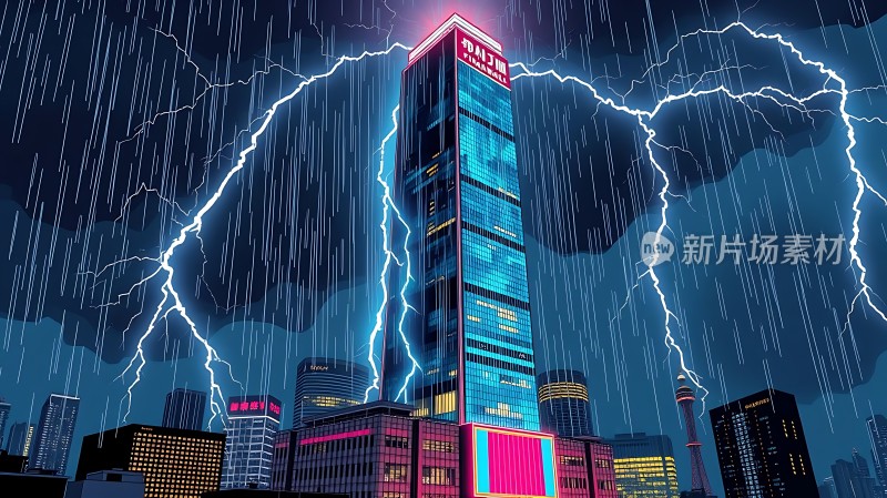 雷雨夜的城市高楼