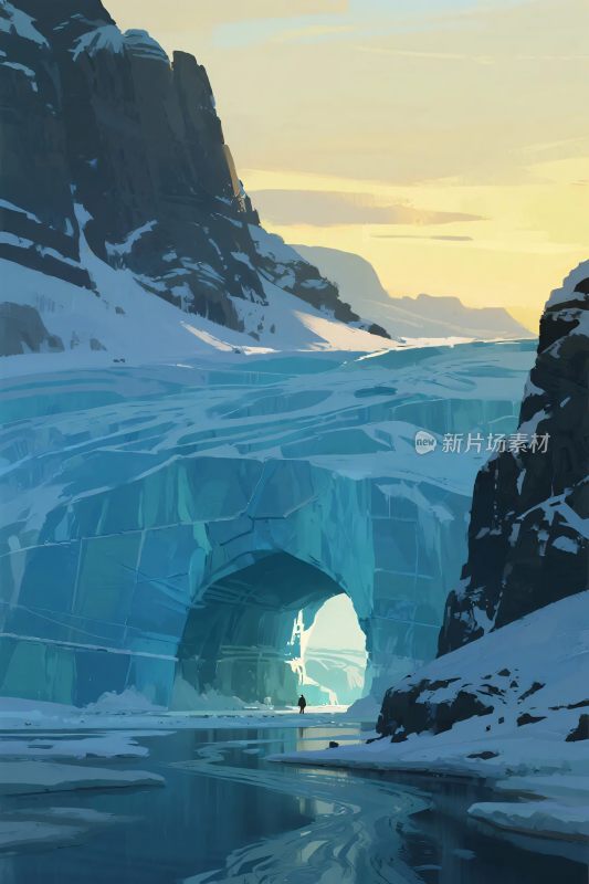 冰雪冰洞风景插画