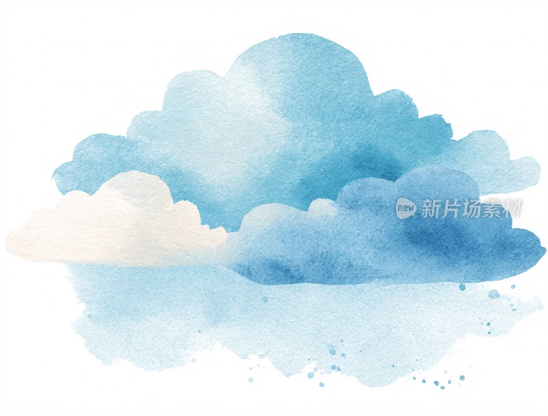 水彩风格蓝色云朵插画