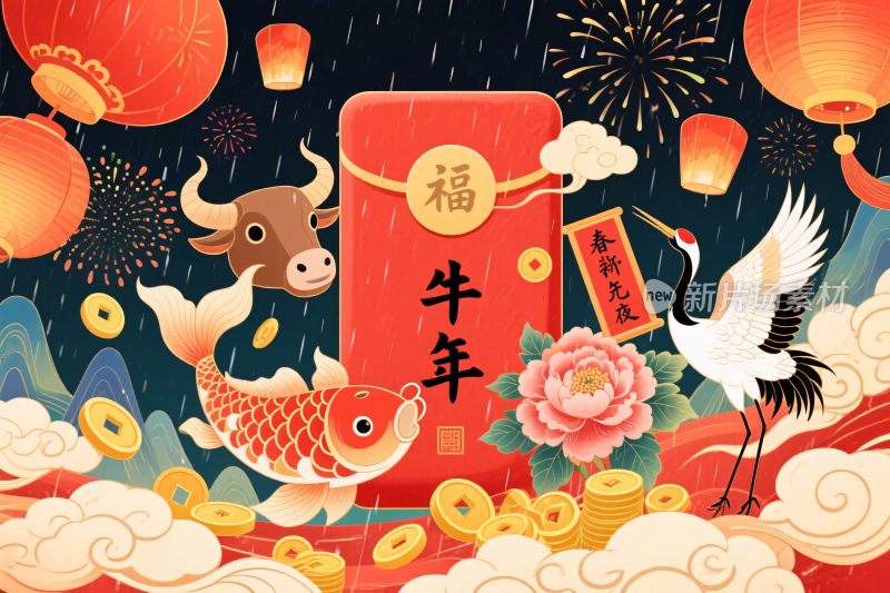 牛年春节插画