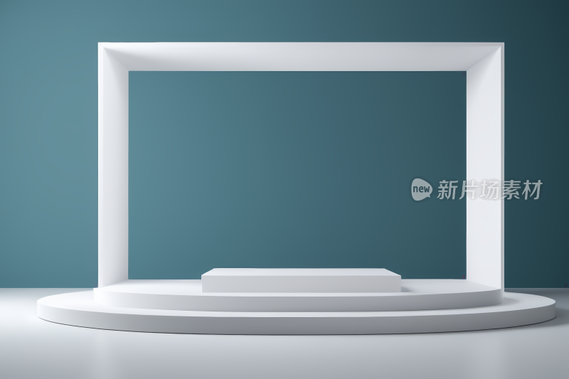 白色讲台蓝色墙壁白色地板高清图片