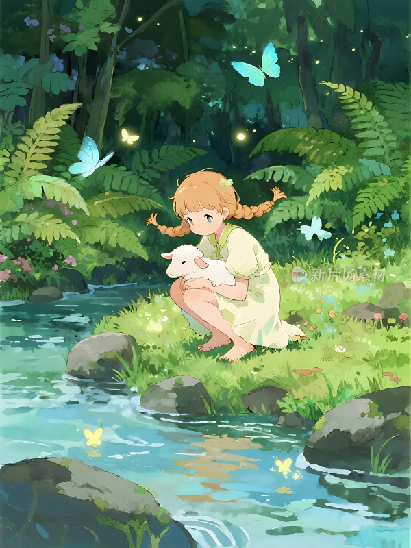 森林小溪旁的温馨时光