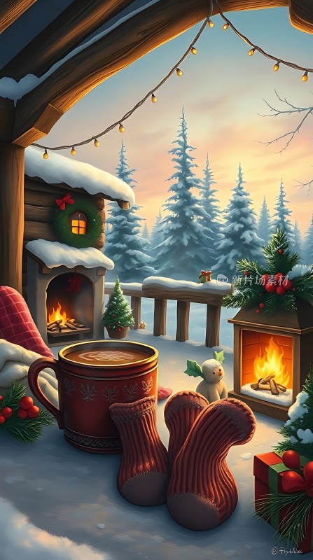 冬日暖炉旁的温馨圣诞夜
