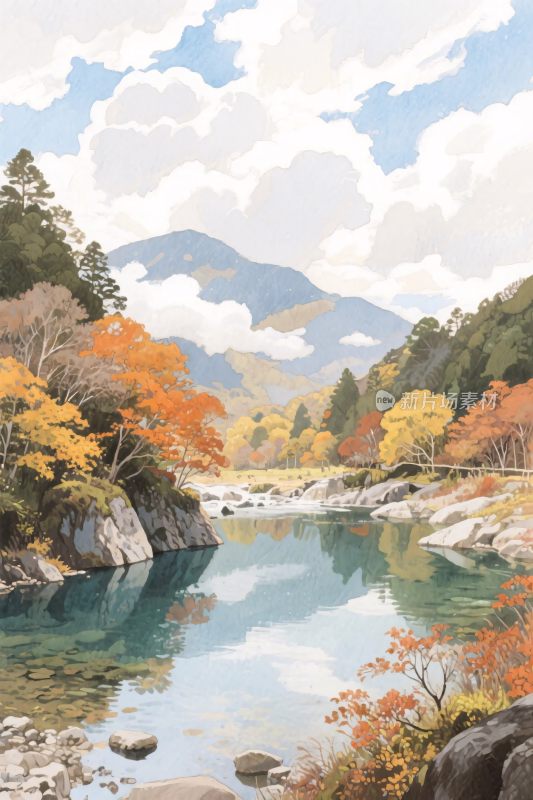 秋季山水风景插画