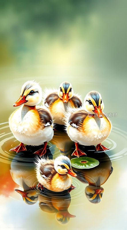 四只小鸭戏水图