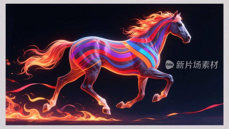彩色火焰骏马奔跑图