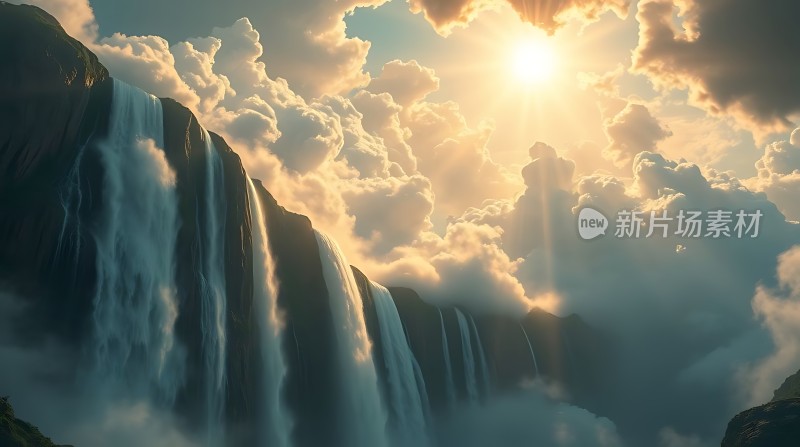 阳光下的瀑布奇观