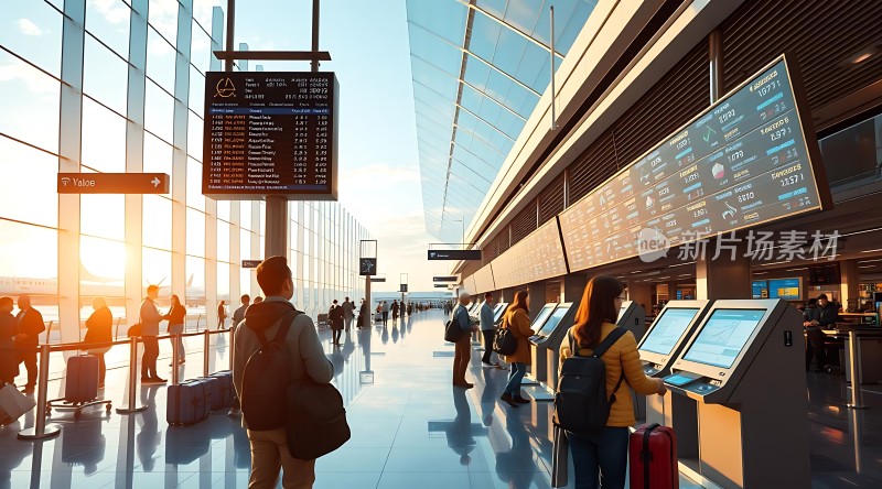 机场候机大厅旅客办理登机手续