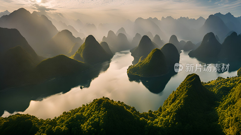 桂林山水照片山峰云海群山云雾缭绕自然风景