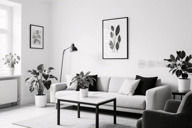 现代简约客厅黑白图