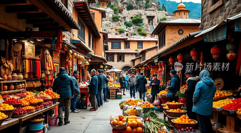 热闹集市琳琅满目商品游客络绎不绝