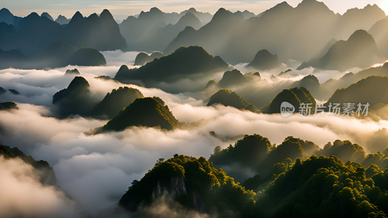 桂林山水照片山峰云海群山云雾缭绕自然风景