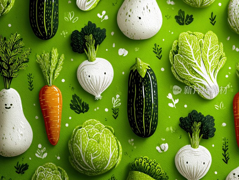 可爱蔬菜插画图案