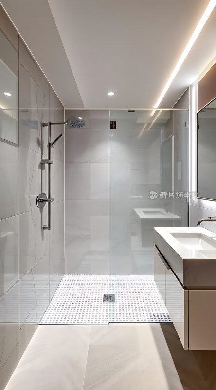 现代浴室设计简约风格玻璃淋浴房白色洗手台