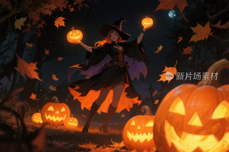 万圣节女巫与南瓜灯